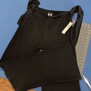 Tribal Brand Women's Pants Size L Tall Black Ribbed / Pleated Tie-Waist - New